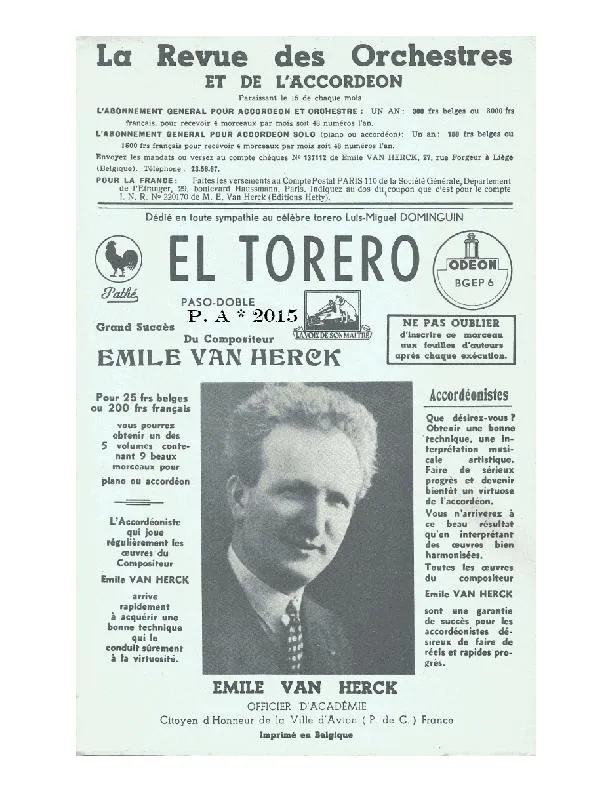 télécharger la partition d'accordéon El Torero (Orchestration Complète) (Paso Doble) au format PDF