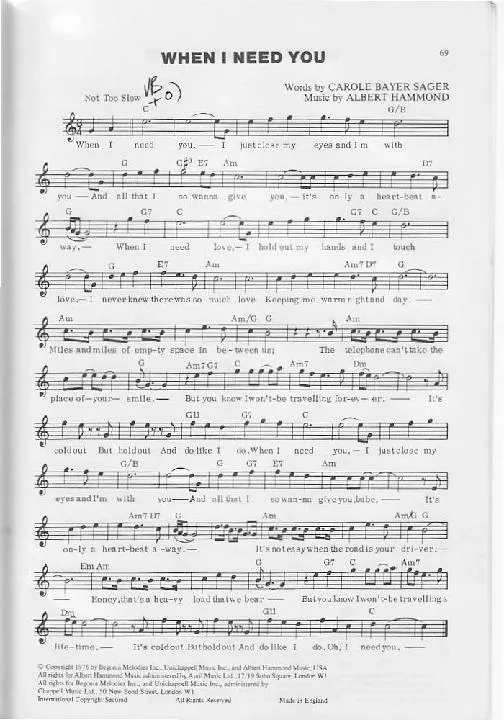 télécharger la partition d'accordéon When I need you (Valse) au format PDF