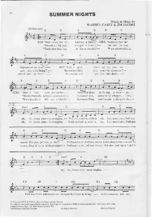 télécharger la partition d'accordéon Summer nights (Grease) au format PDF