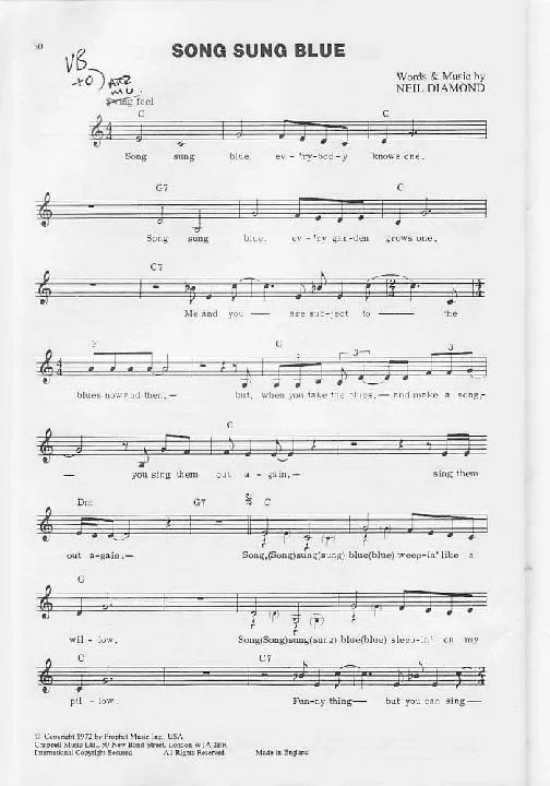 télécharger la partition d'accordéon Song Sung Blue (Swing) au format PDF