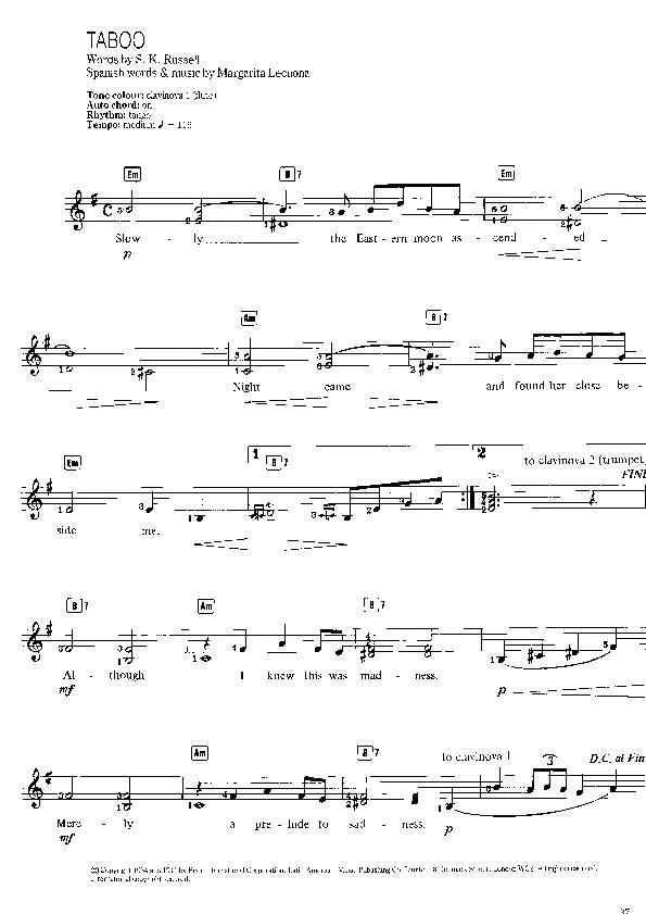 télécharger la partition d'accordéon Taboo (Tango) au format PDF