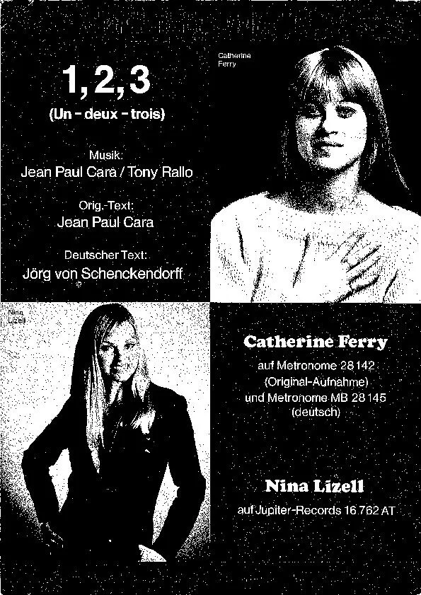 télécharger la partition d'accordéon 1, 2, 3 (Un Deux Trois) (Chant : Catherine Ferry et Nina Lizell) au format PDF