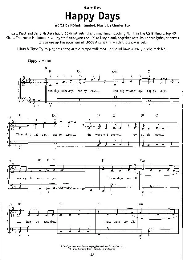 télécharger la partition d'accordéon Happy days au format PDF