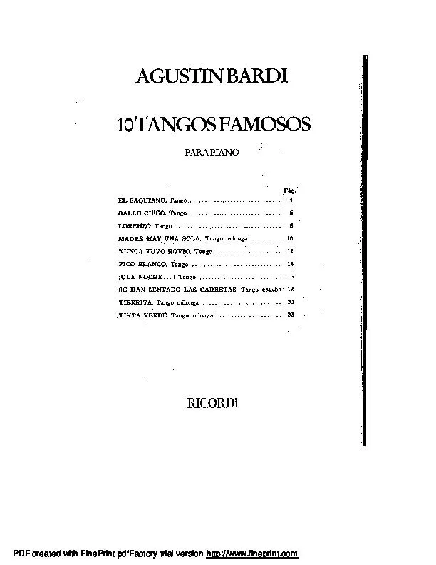 télécharger la partition d'accordéon 10 Tangos famosos para Piano au format PDF