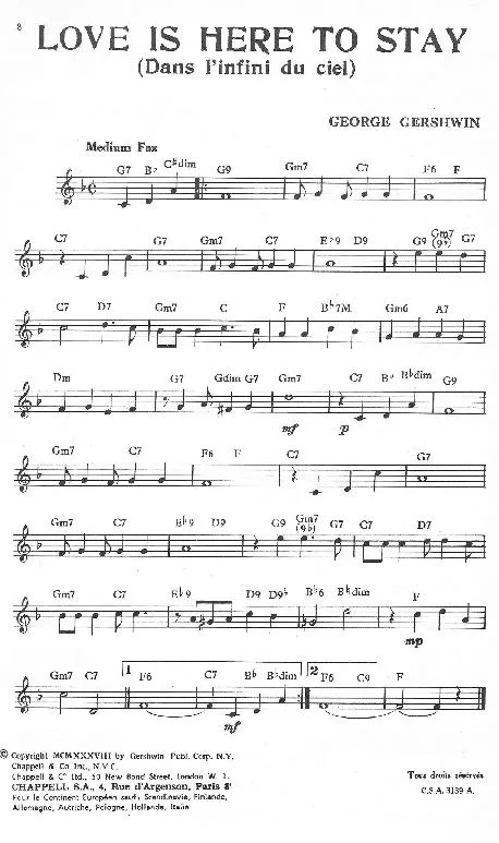 télécharger la partition d'accordéon Love is here to stay (Dans l'infini du ciel) (Fox) au format PDF