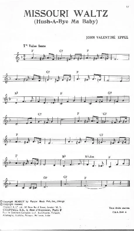 télécharger la partition d'accordéon Missouri Waltz (Hush A Bye Ma Baby) (Valse Lente) au format PDF