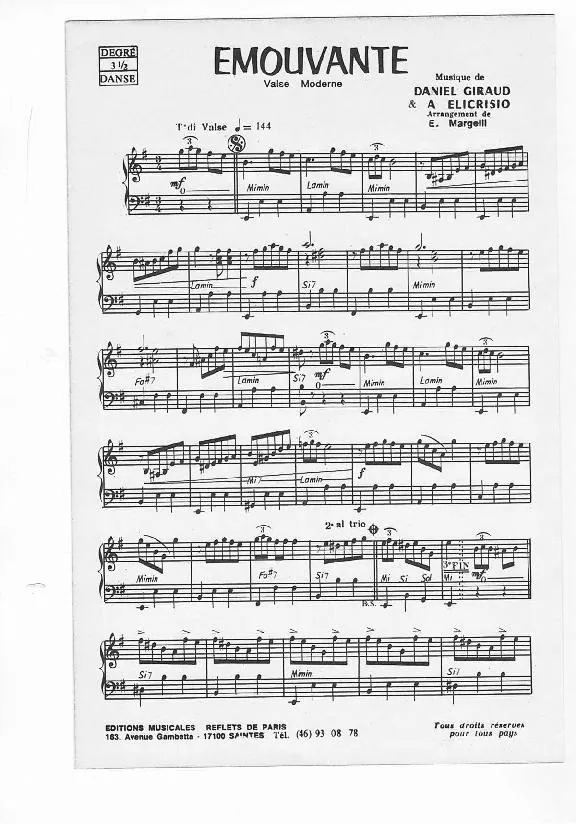 télécharger la partition d'accordéon Emouvante (Arrangement Eliane Margelli) (Valse) au format PDF