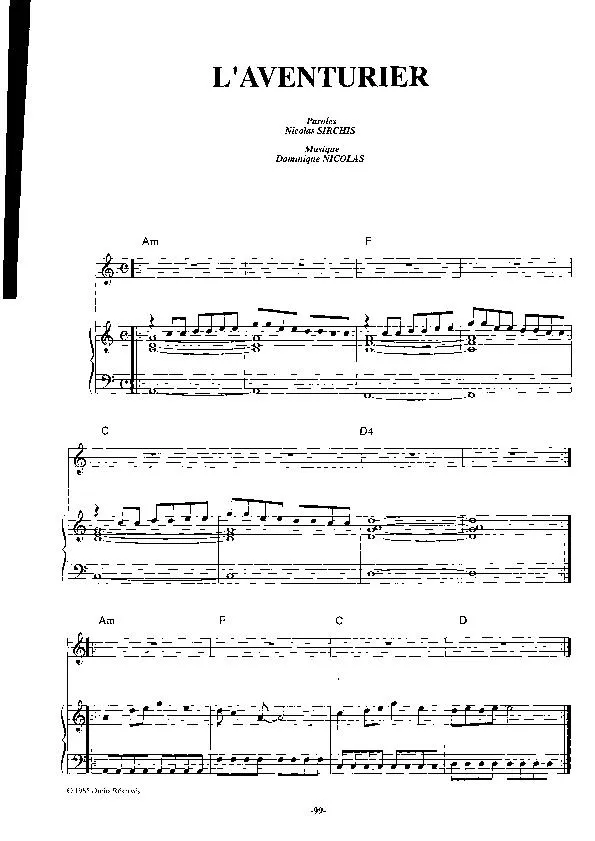 télécharger la partition d'accordéon L'aventurier (Chant : Indochine) au format PDF