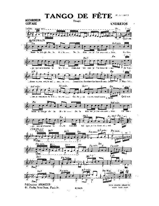 télécharger la partition d'accordéon Tango de fête au format PDF