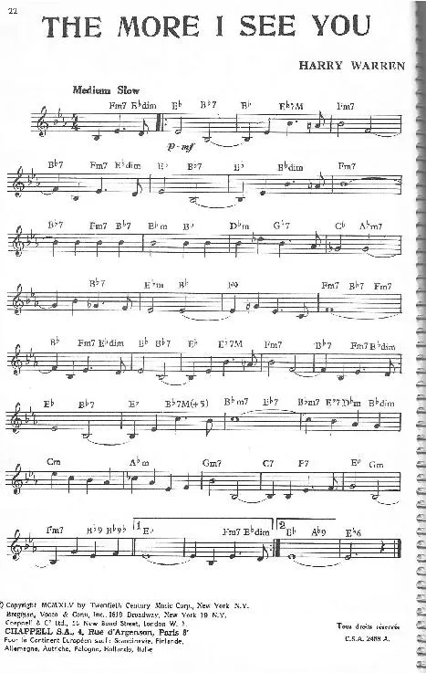 télécharger la partition d'accordéon The more I see you (Slow) au format PDF