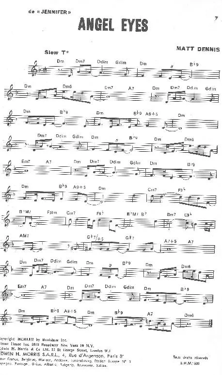 télécharger la partition d'accordéon Angel Eyes (De : Jennifer) (Slow) au format PDF