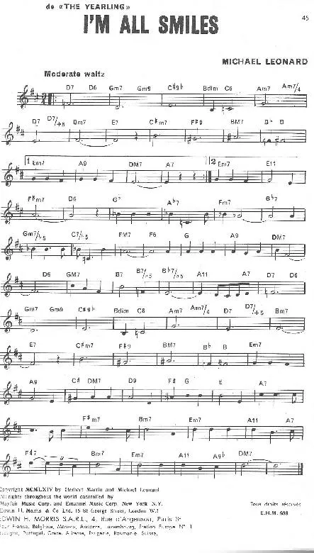 télécharger la partition d'accordéon I'm all smiles (De : The Yearling) (Valse) au format PDF