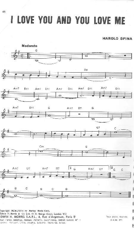 télécharger la partition d'accordéon I love you and you love me  au format PDF