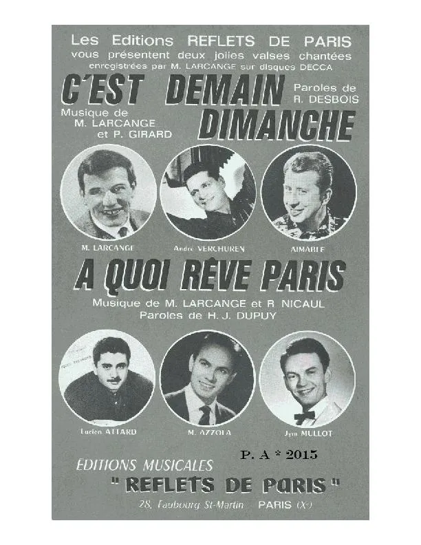 télécharger la partition d'accordéon C'est demain dimanche (Arrangement : Eliane Margelli) (Orchestration) (Valse) au format PDF