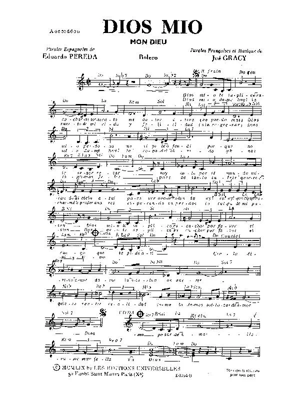 télécharger la partition d'accordéon Dios mio (Mon Dieu) (Boléro) au format PDF