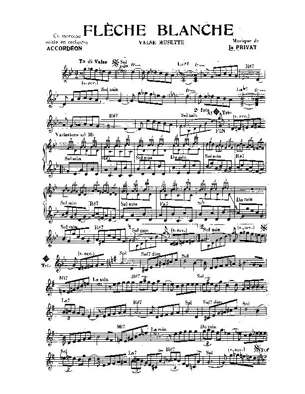 télécharger la partition d'accordéon Flèche blanche (Valse Musette) au format PDF