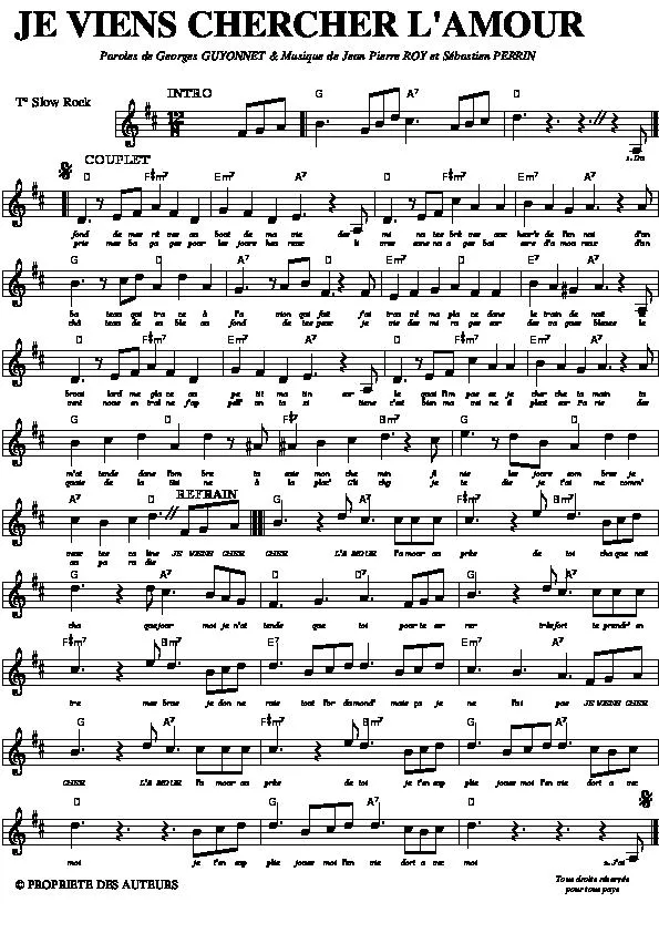 télécharger la partition d'accordéon Je viens chercher l'amour (Slow Rock) au format PDF