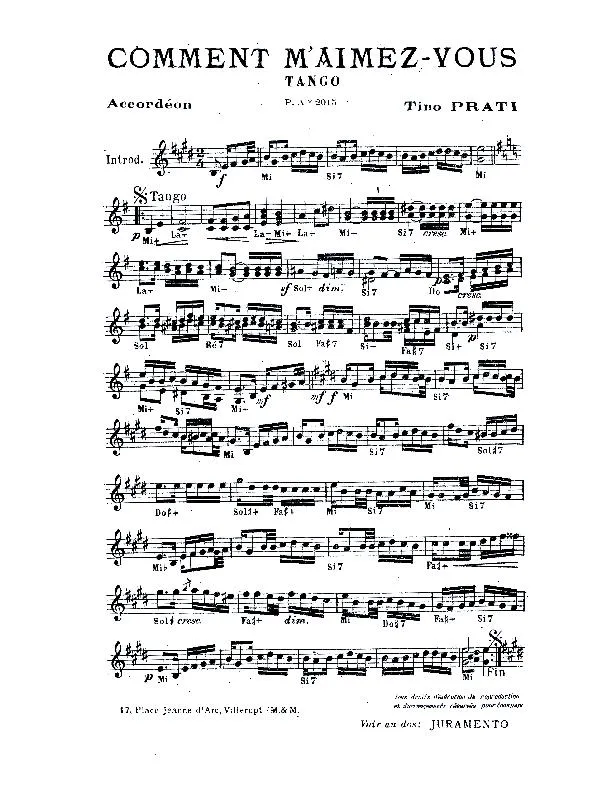 télécharger la partition d'accordéon Comment m'aimez vous (Orchestration) (Tango) au format PDF
