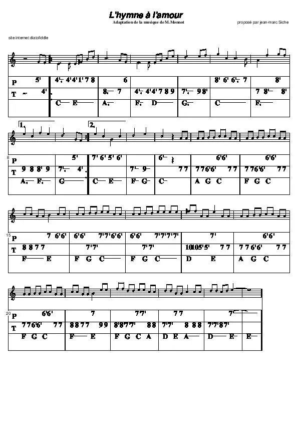 télécharger la partition d'accordéon L'hymne à l'amour (Adaptation Jean-Marc Siche) (Accordéon Diatonique) au format PDF