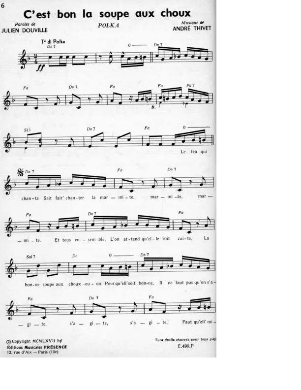 télécharger la partition d'accordéon C'est bon la soupe aux choux (Polka) au format PDF