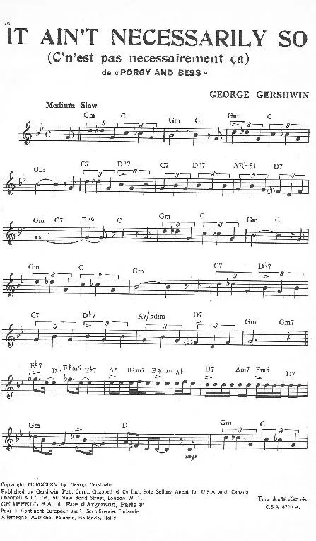 télécharger la partition d'accordéon It ain't necessarity so (C' n'est pas nécessairement ça) (De : Porgy and Bess) (Slow) au format PDF