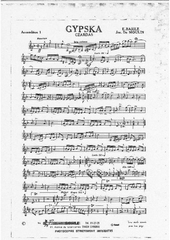 télécharger la partition d'accordéon Gypska (Orchestration : 1er + 2ème + 3ème + 4ème Accordéon) (Czardas) au format PDF