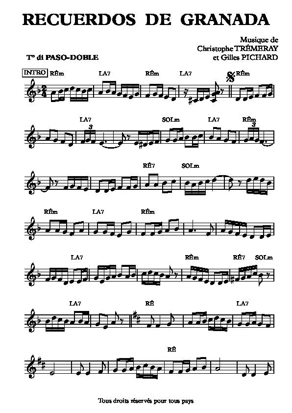 télécharger la partition d'accordéon Recuerdos de Granada (Paso Doble) au format PDF