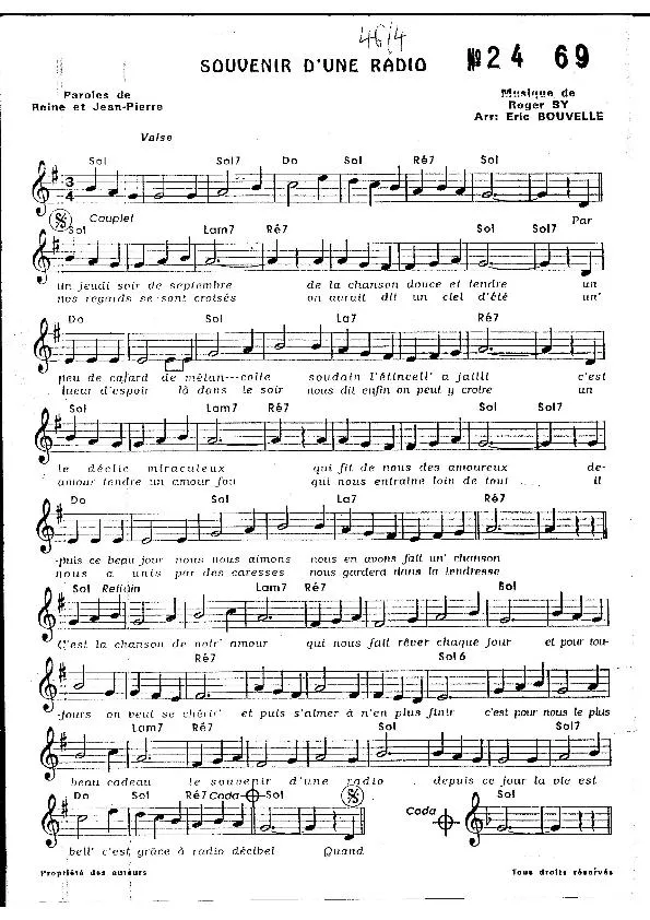 télécharger la partition d'accordéon Souvenir d'une radio (Arrangement : Eric Bouvelle) (Valse Chantée) au format PDF