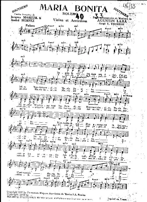 télécharger la partition d'accordéon Maria Bonita (Arrangement : Yvonne Thomson) (Boléro) au format PDF