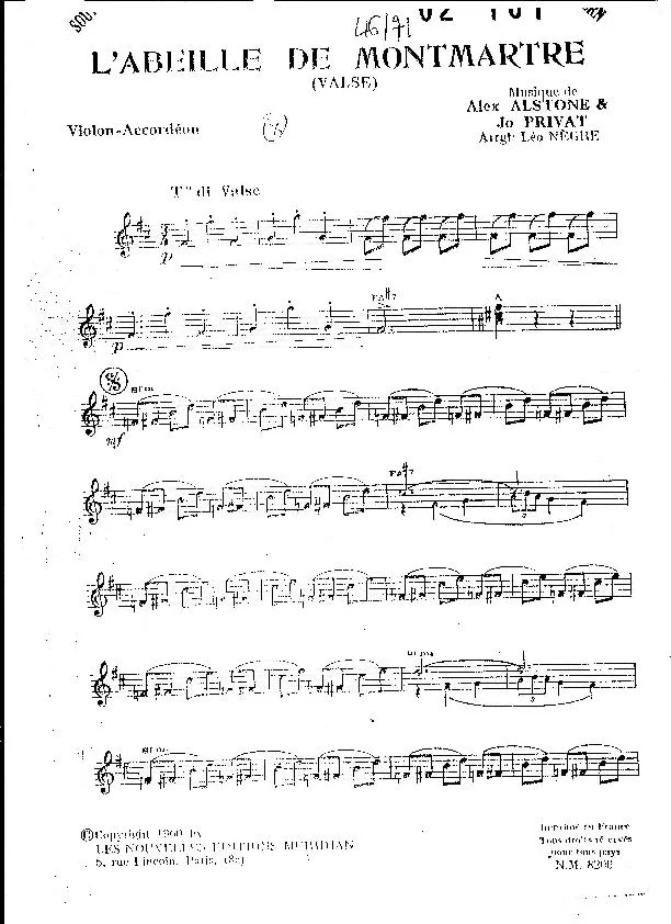 télécharger la partition d'accordéon L'Abeille de Montmartre (Arrangement : Léo Nègre) (Valse) au format PDF