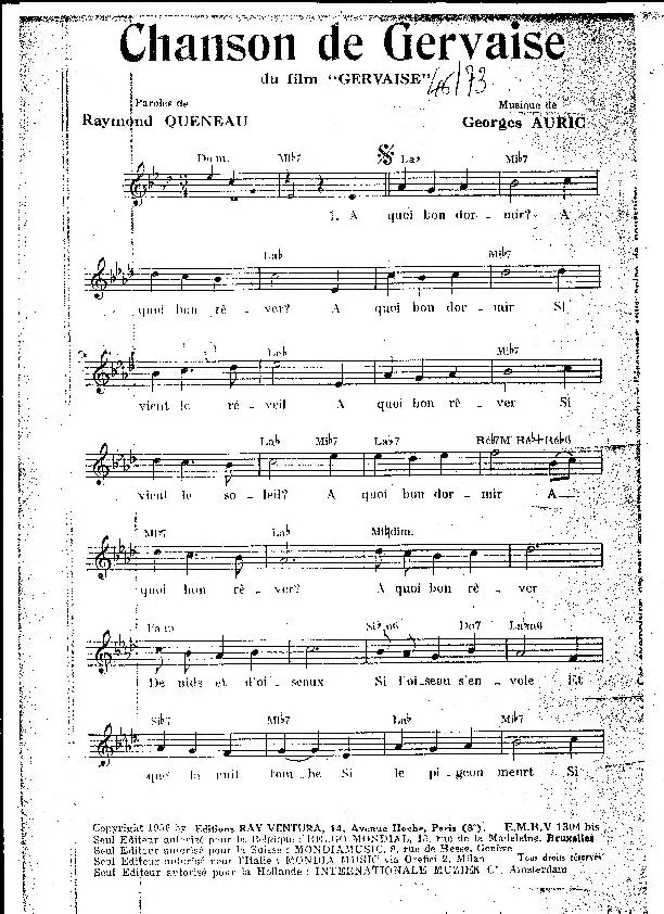 télécharger la partition d'accordéon Chanson de Gervaise (Du Film : Gervaise) (Valse) au format PDF