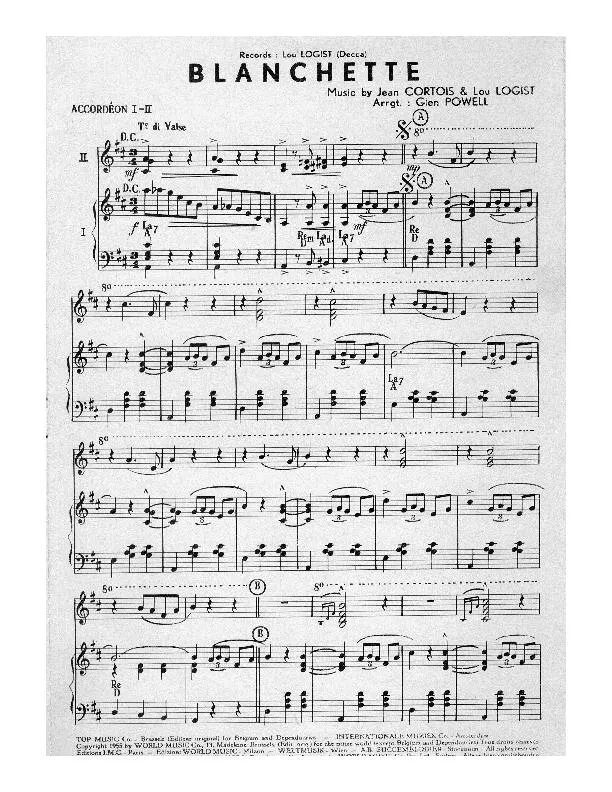 télécharger la partition d'accordéon Blanchette (Arrangement Glen Powel) (Pour 2 accordéons) au format PDF