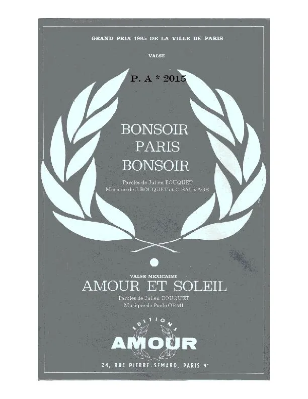 télécharger la partition d'accordéon Bonsoir Paris Bonsoir (Orchestration Complète) (Valse) au format PDF