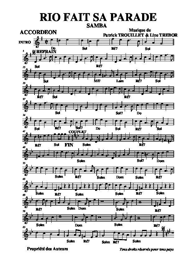 télécharger la partition d'accordéon Rio fait sa parade (Samba) au format PDF