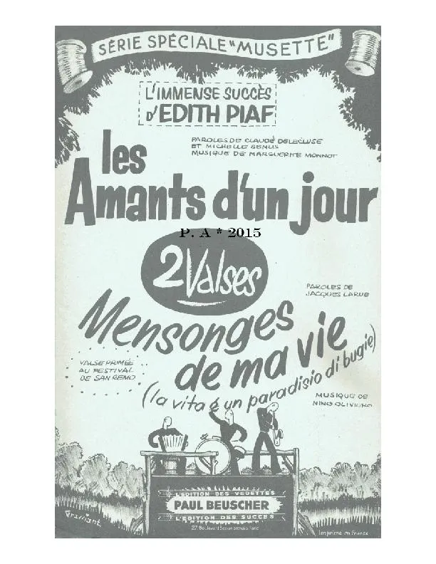 télécharger la partition d'accordéon Les amants d'un jour (Chant : Edith Piaf) (Orchestration Complète) (Java Valse) au format PDF