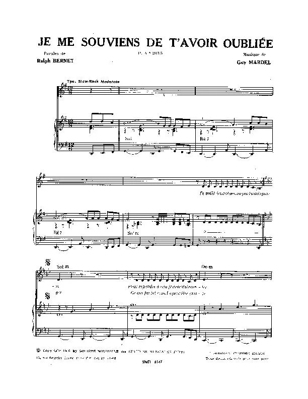 télécharger la partition d'accordéon Je me souviens de t'avoir oubliée (Slow Rock) au format PDF