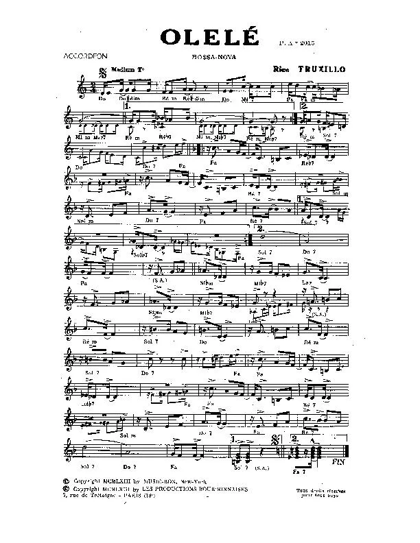 télécharger la partition d'accordéon Olelé (Bossa Nova) au format PDF