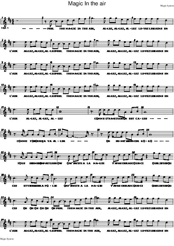 télécharger la partition d'accordéon Magic in the air (Relevé) (Lam-Fa-Do-Sol) au format PDF