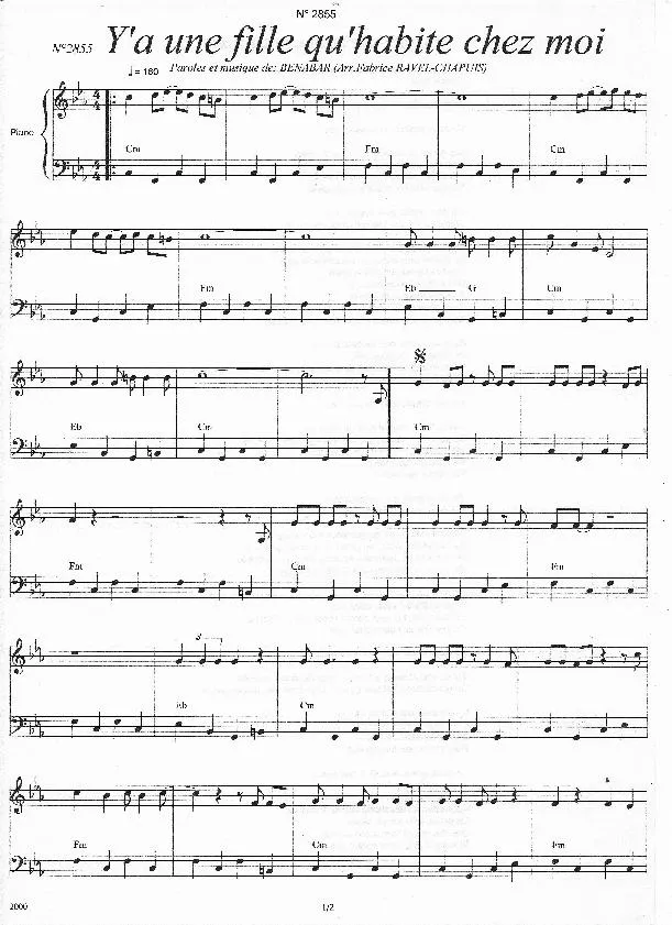 télécharger la partition d'accordéon Y'a une fille qu'habite chez moi (Arrangement : Fabrice Ravel-Chapuis) au format PDF