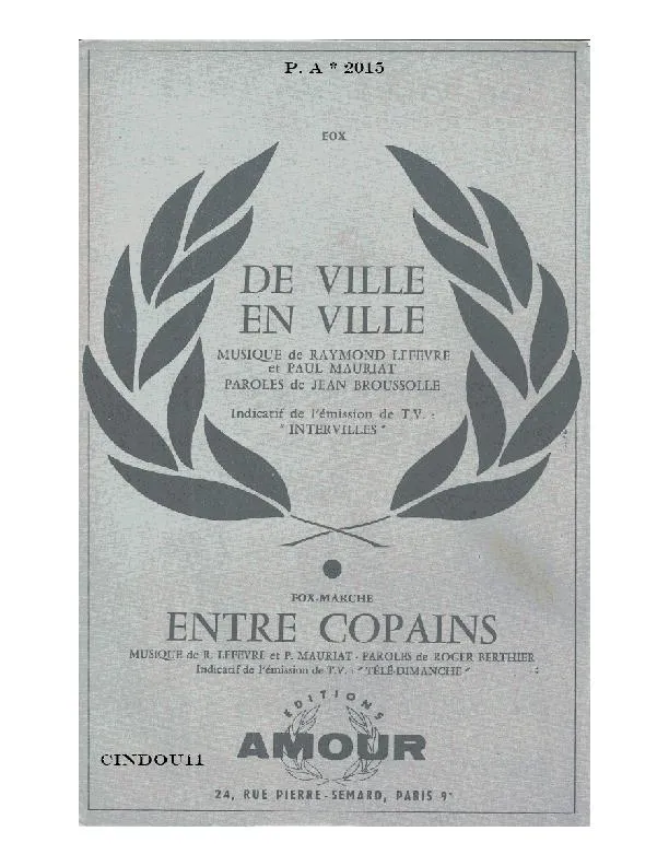 télécharger la partition d'accordéon De Ville en Ville (Indicatif de l'émission TV : Interville) (Orchestration Complète) (Fox) au format PDF