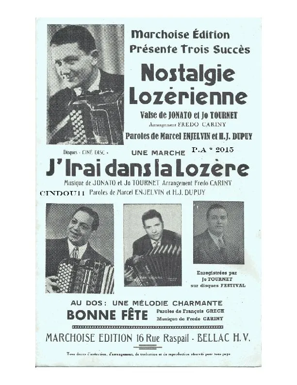 télécharger la partition d'accordéon J'irai dans la Lozère (Arrangement : Fredo Cariny) (Marche One Step) au format PDF