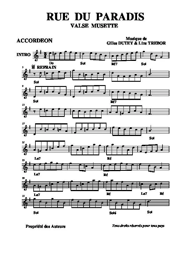 télécharger la partition d'accordéon Rue du Paradis (Valse Musette) au format PDF