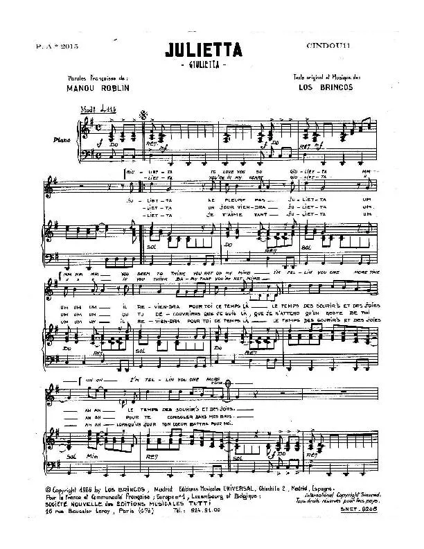 télécharger la partition d'accordéon Julietta (Giulietta) au format PDF