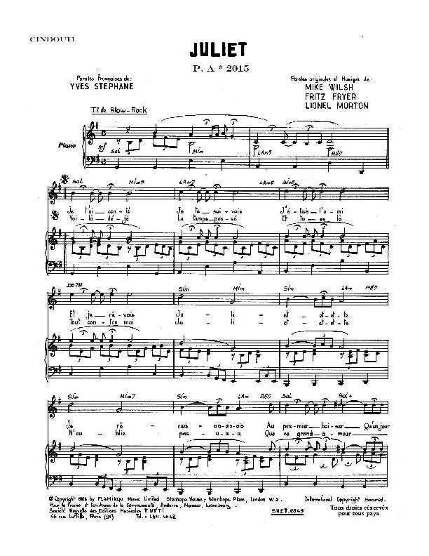 télécharger la partition d'accordéon Juliet (Slow Rock) au format PDF