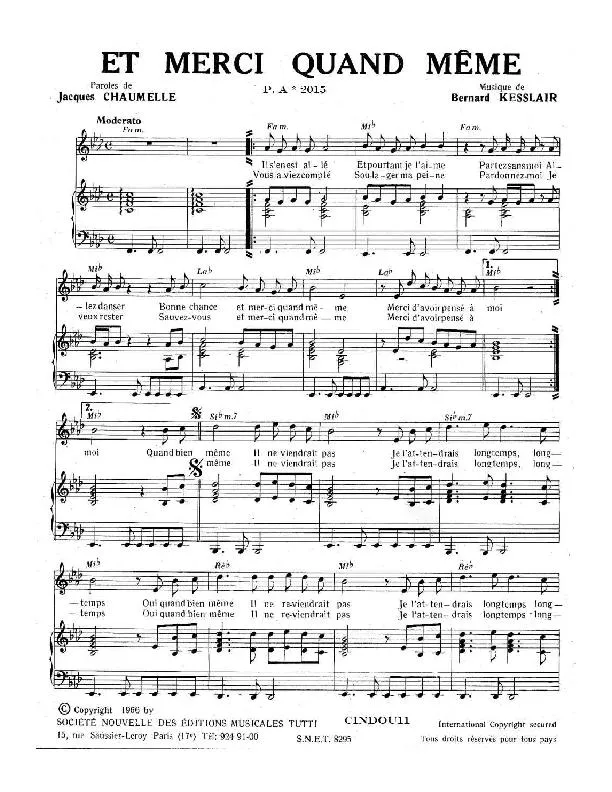 télécharger la partition d'accordéon Et merci quand même (Chant : Mireille Mathieu) au format PDF