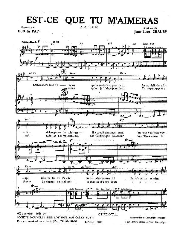télécharger la partition d'accordéon Est-ce que tu m'aimeras (Chant : Mireille Mathieu) (Slow Rock) au format PDF
