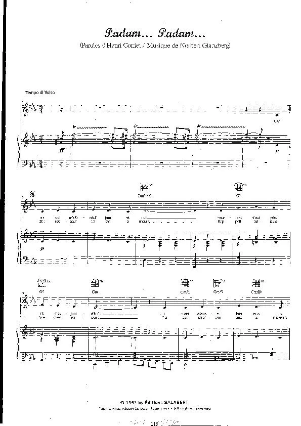 télécharger la partition d'accordéon Padam Padam (Chant : Edith Piaf) (Valse) au format PDF