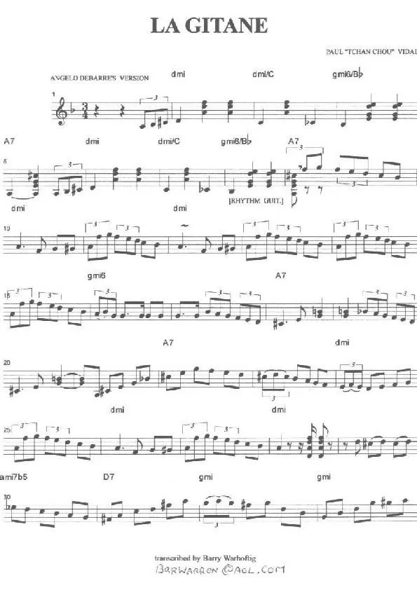 télécharger la partition d'accordéon La Gitane (Version : Angelo Debarres) (Valse) au format PDF