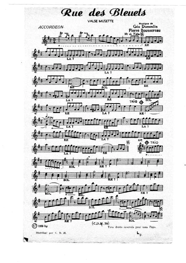 télécharger la partition d'accordéon Rue des bleuets (Valse Musette) au format PDF