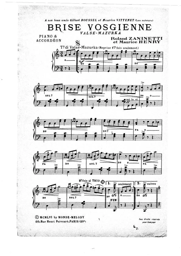 télécharger la partition d'accordéon Brise Vosgienne (Valse Mazurka) au format PDF